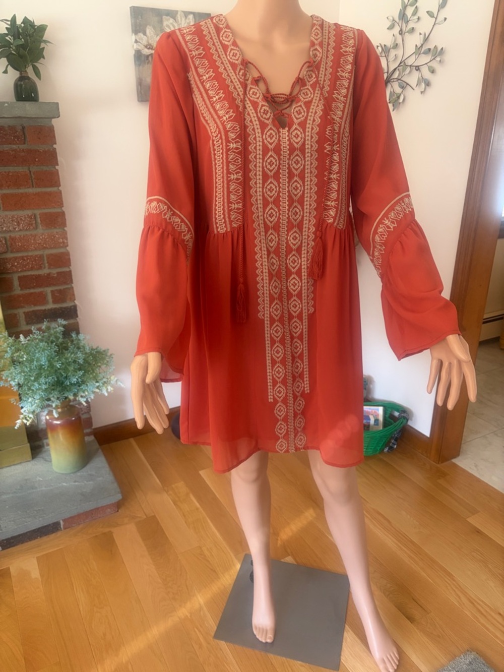 miami Rust Red Embroidered Boho Tunic
